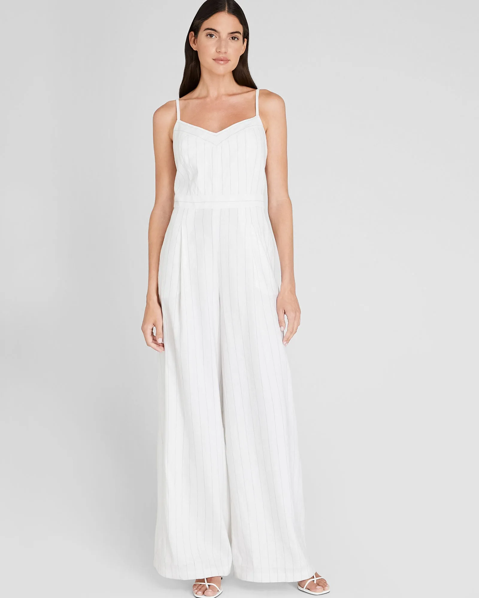 Pinstripe Linen Blend Jumpsuit