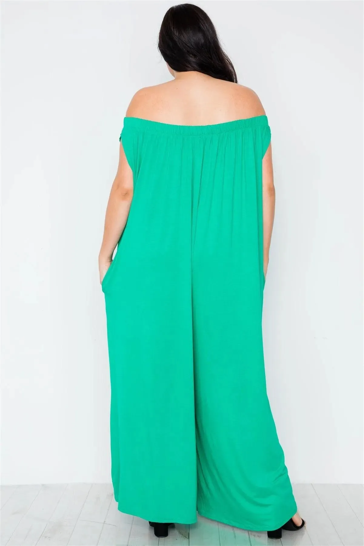 Plus Size Kelly Green Basic Off-The-Shoulder Jumpsuit