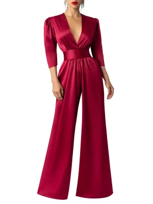 "Jocelyn" Burgundy V-Neck Jumpsuit