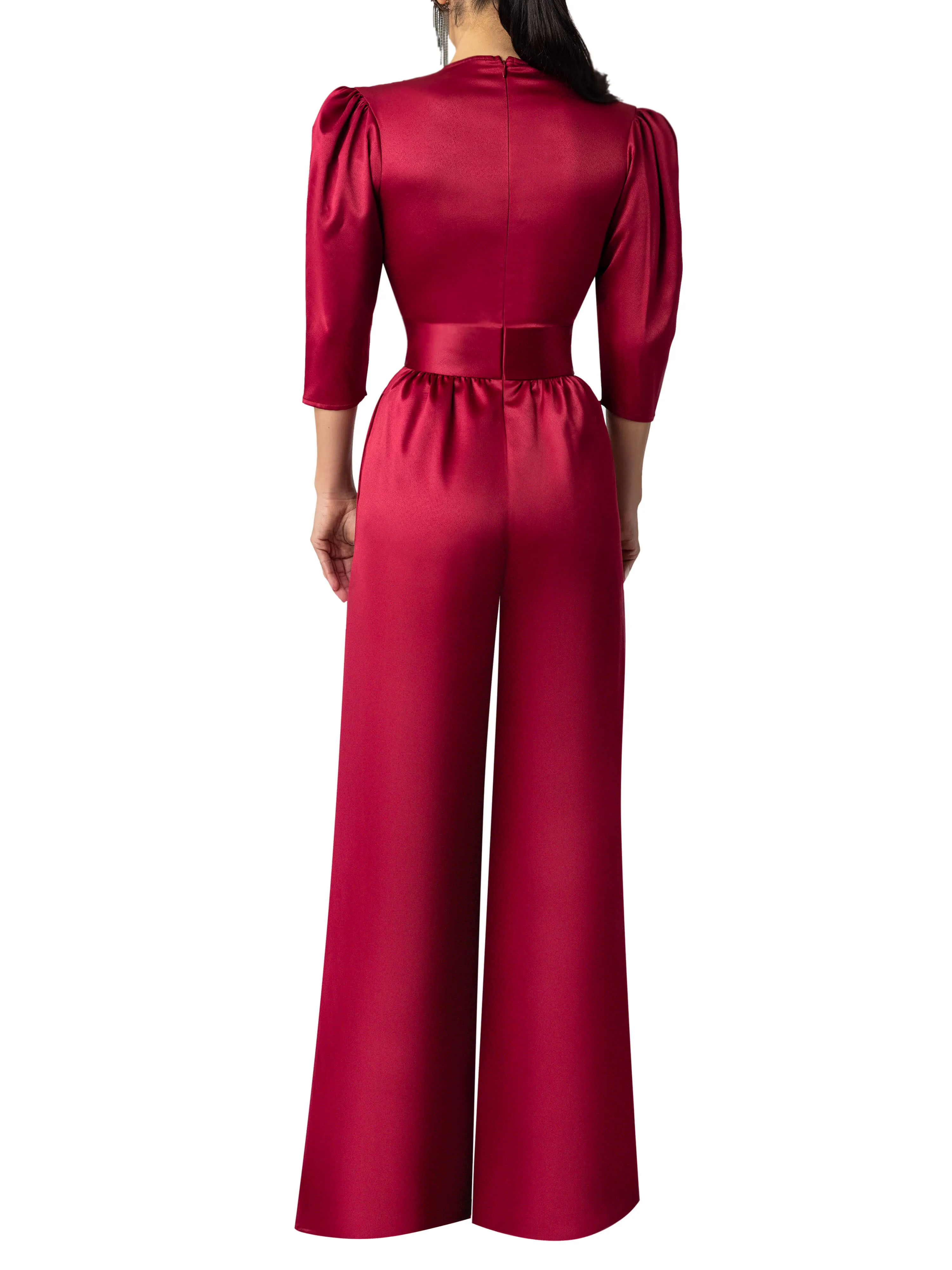 "Jocelyn" Burgundy V-Neck Jumpsuit