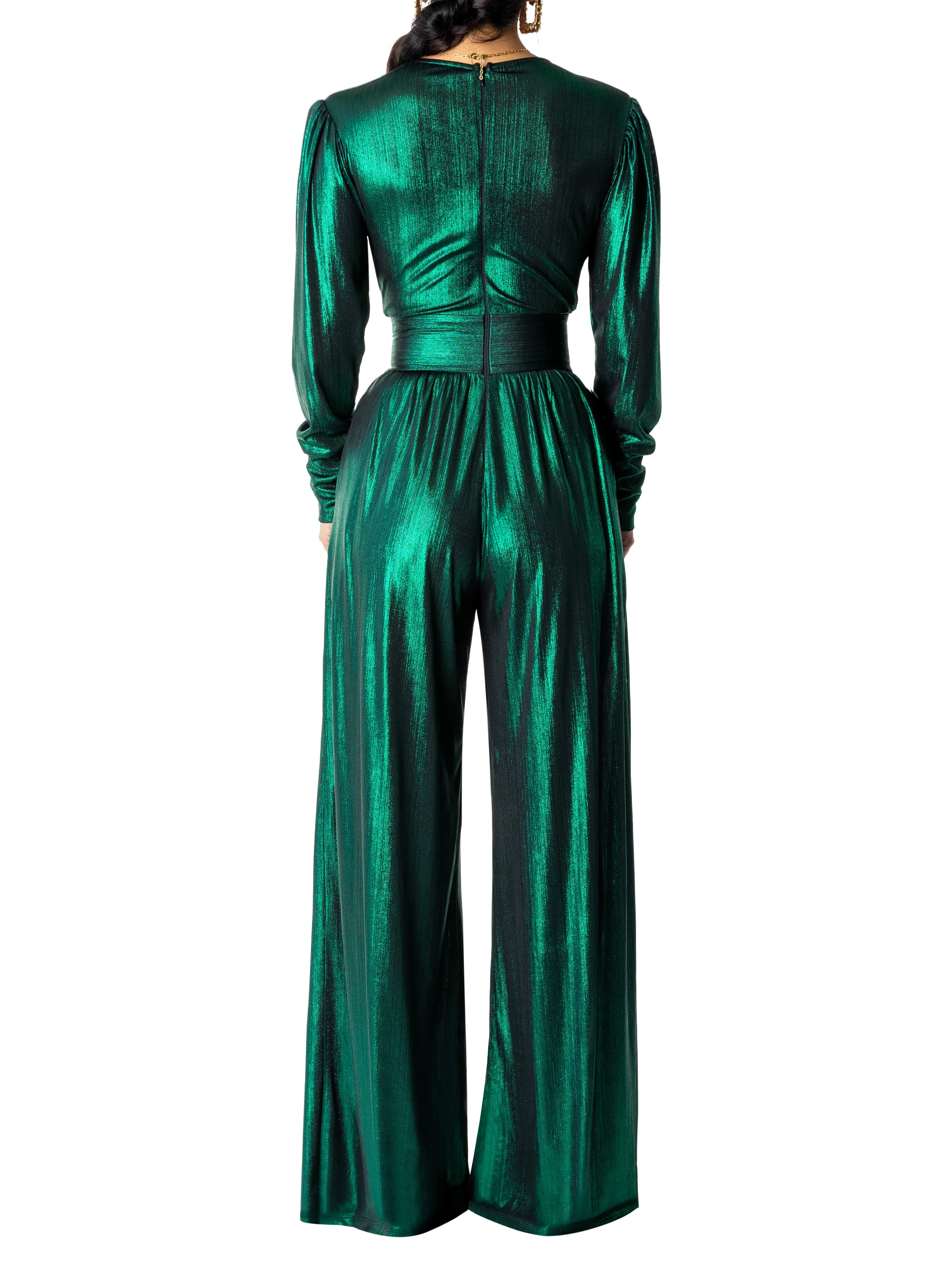 "Margot" Emerald V-Neck Jumpsuit