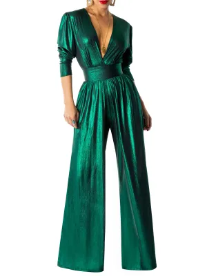 "Margot" Emerald V-Neck Jumpsuit