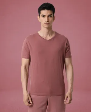Rare Rabbit Articale Men's Cleok Pink Solid V-Neck Relaxed Fit Half Sleeves T-Shirt