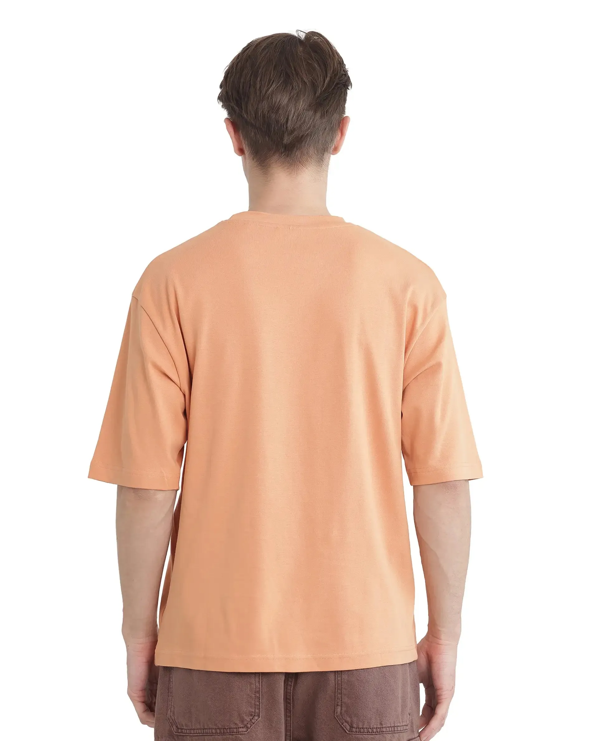 Rare Rabbit Men Lino Dark Orange Cotton Fabric Short Sleeve Crew Neck Qlo Fit Graphic Print T-Shirt