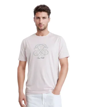 Rare Rabbit Men Wrax Light Pink Cotton Blend Fabric Short Sleeve Crew Neck HD Print Branding T-Shirt