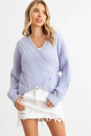 Ribbed Fuzzy Knit Wrap Long Sleeve Sweater Cardigan