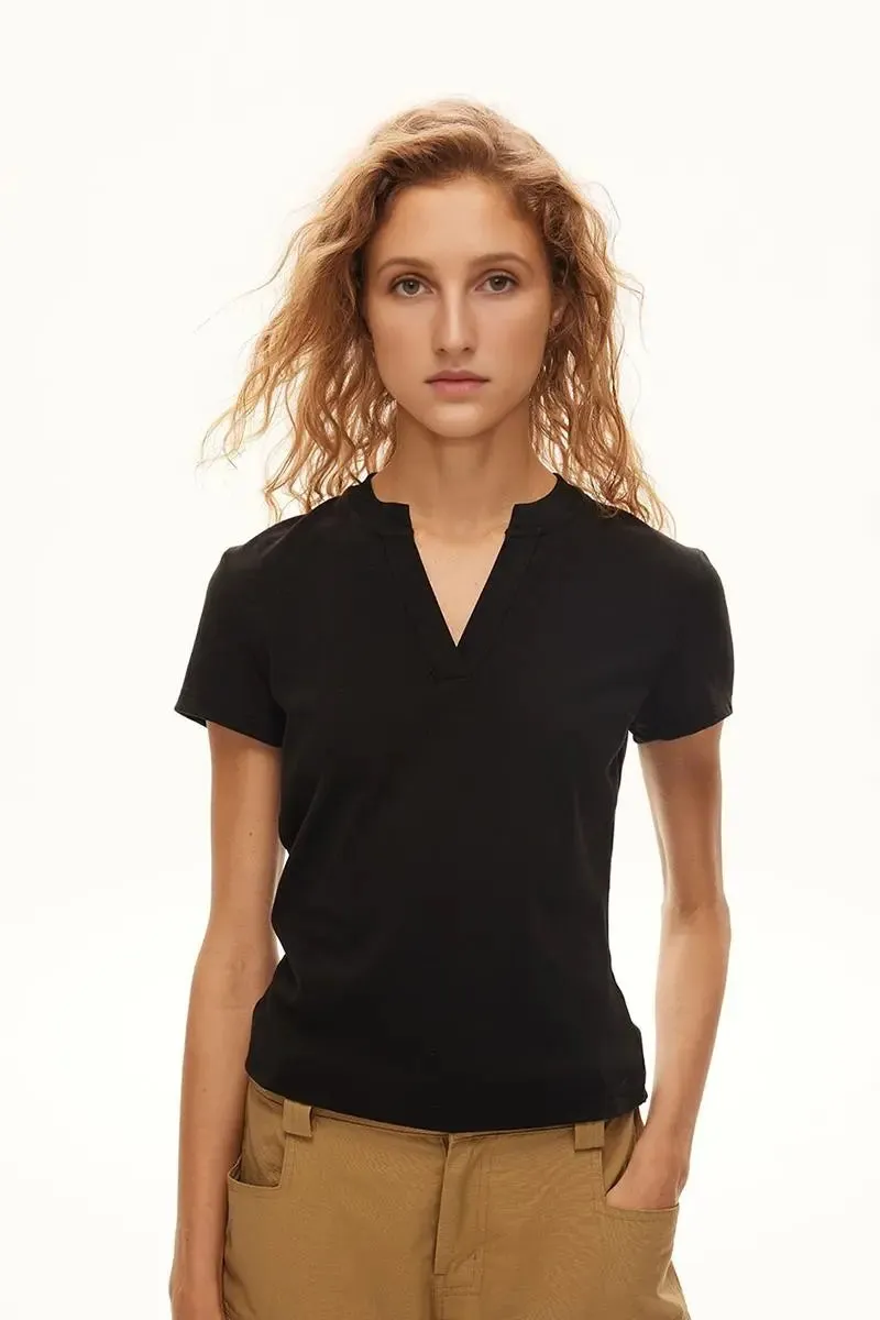 Short Sleeve V-neck Silk Polo Shirt