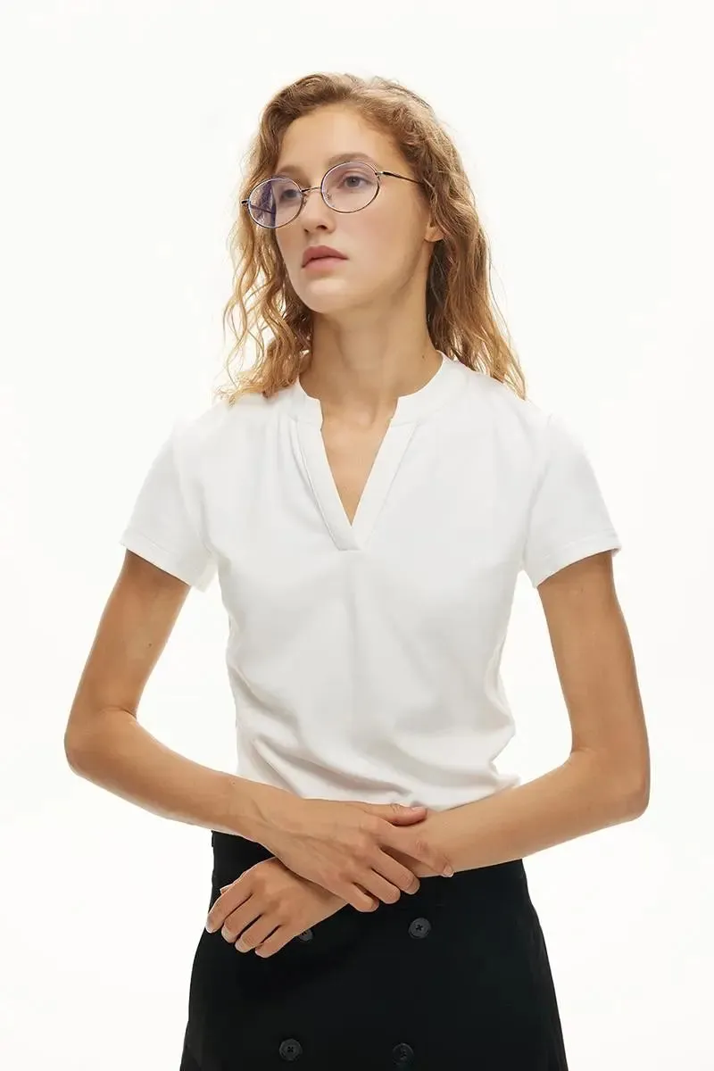 Short Sleeve V-neck Silk Polo Shirt
