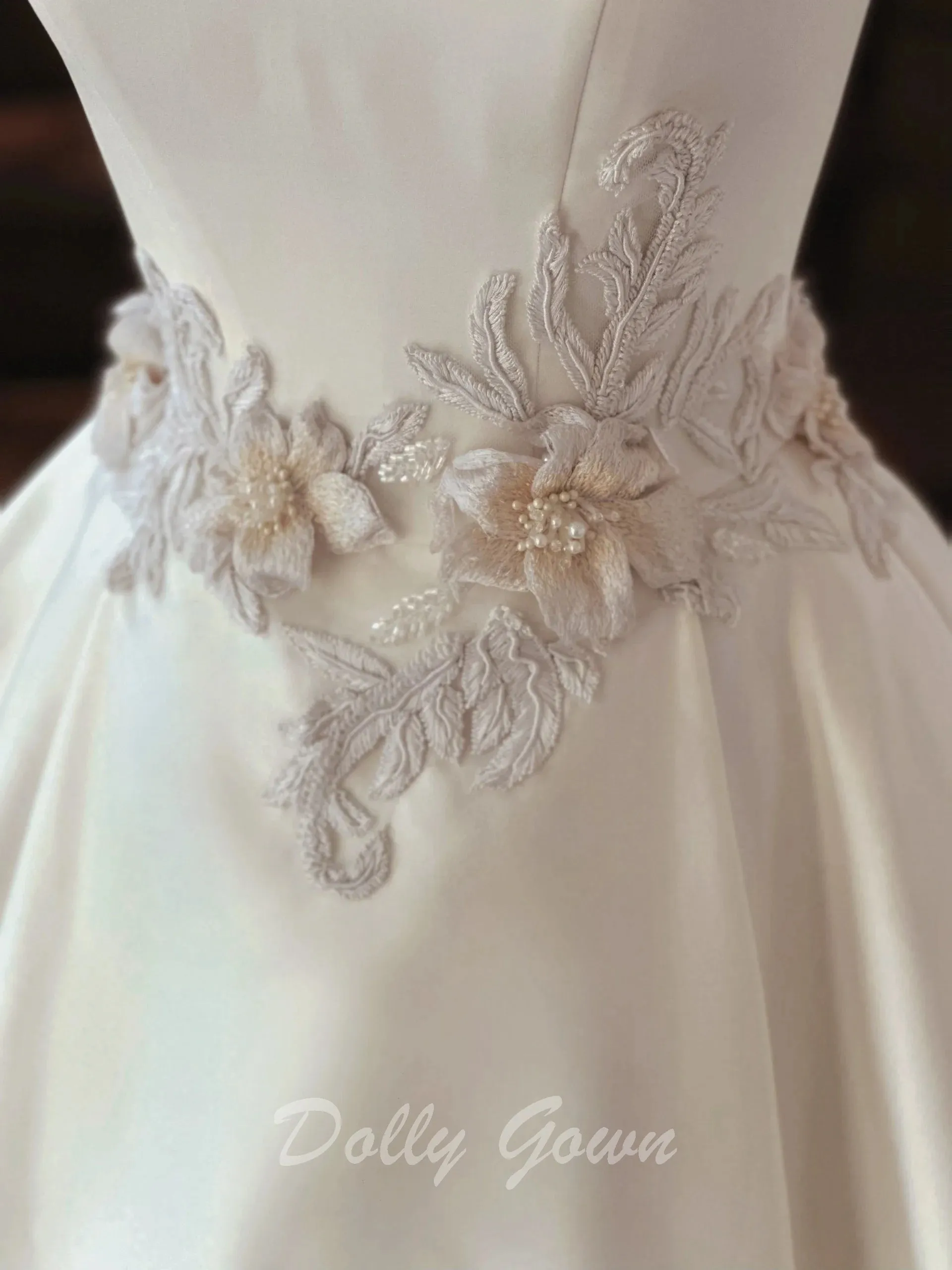 Simple Boat Neck Satin Ball Gown Wedding Dress