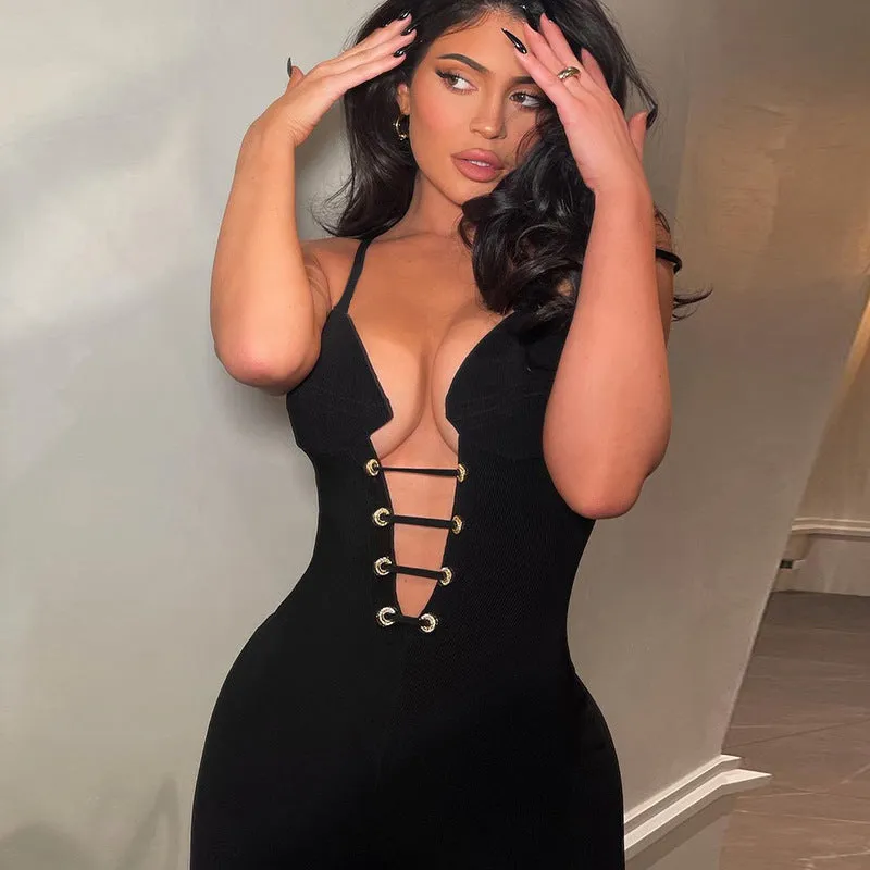Spaghetti Strap Deep Cut Jumpsuit