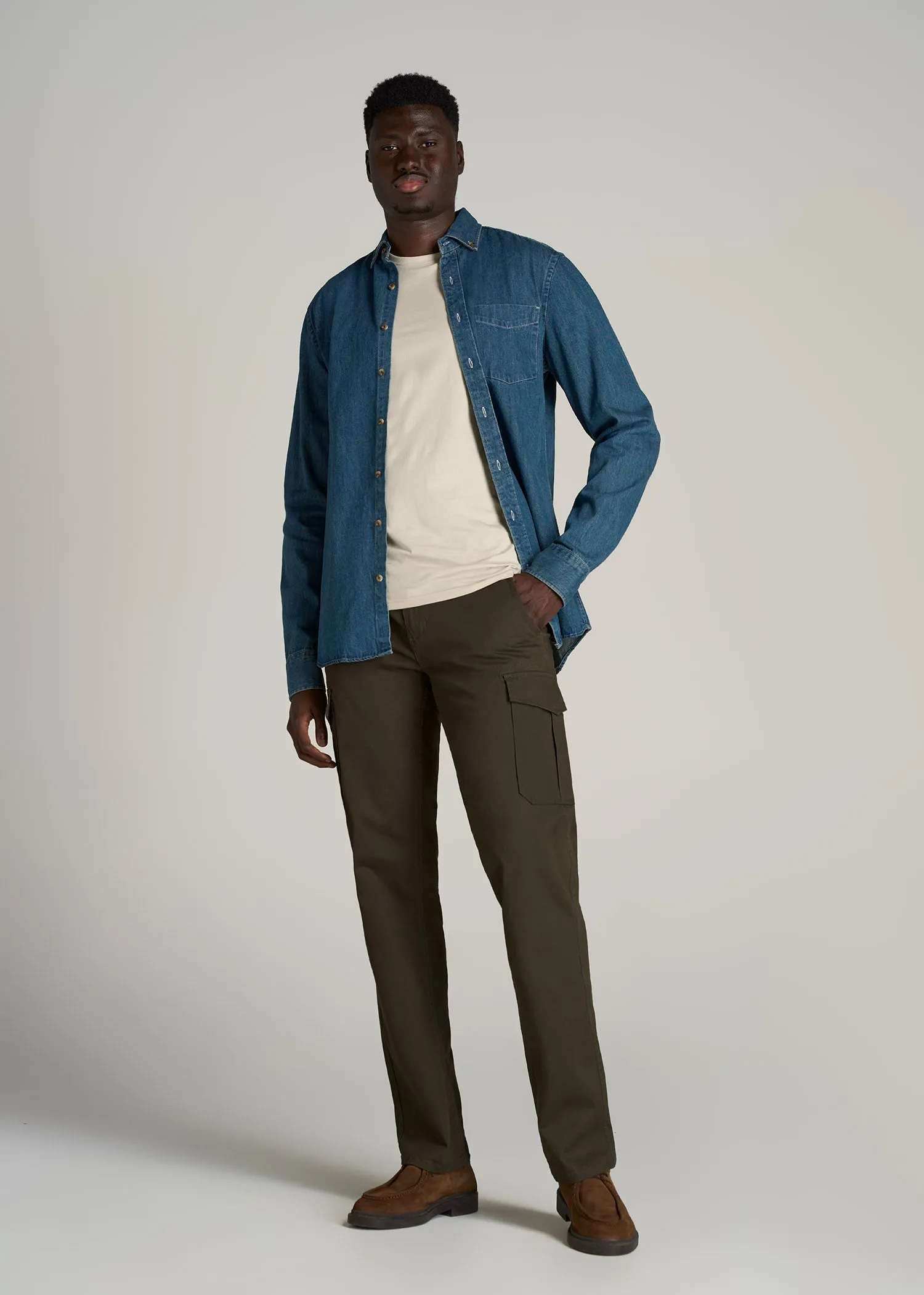 Stretch Twill SLIM-FIT Cargo Pants for Tall Men in Camo Green