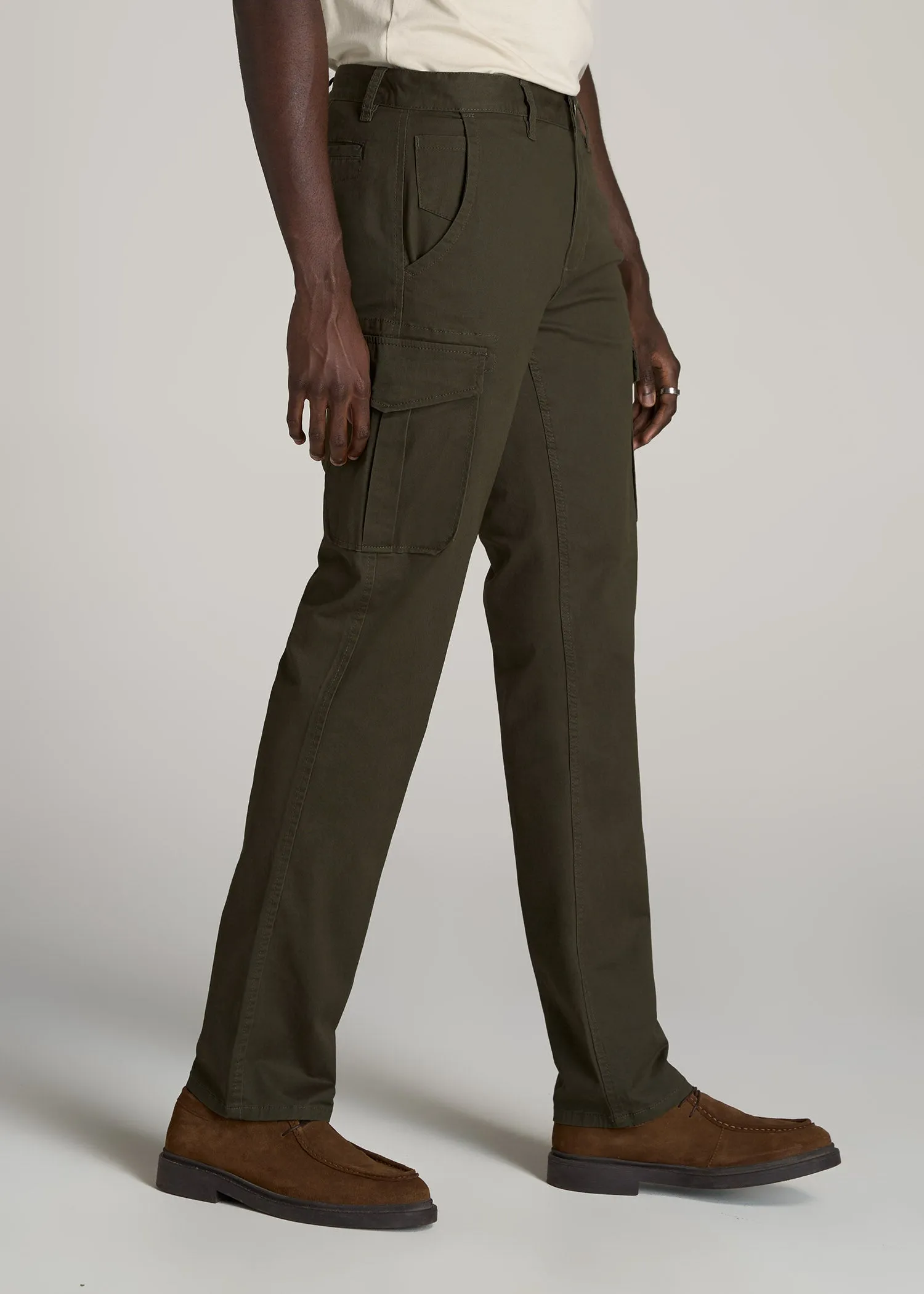 Stretch Twill SLIM-FIT Cargo Pants for Tall Men in Camo Green
