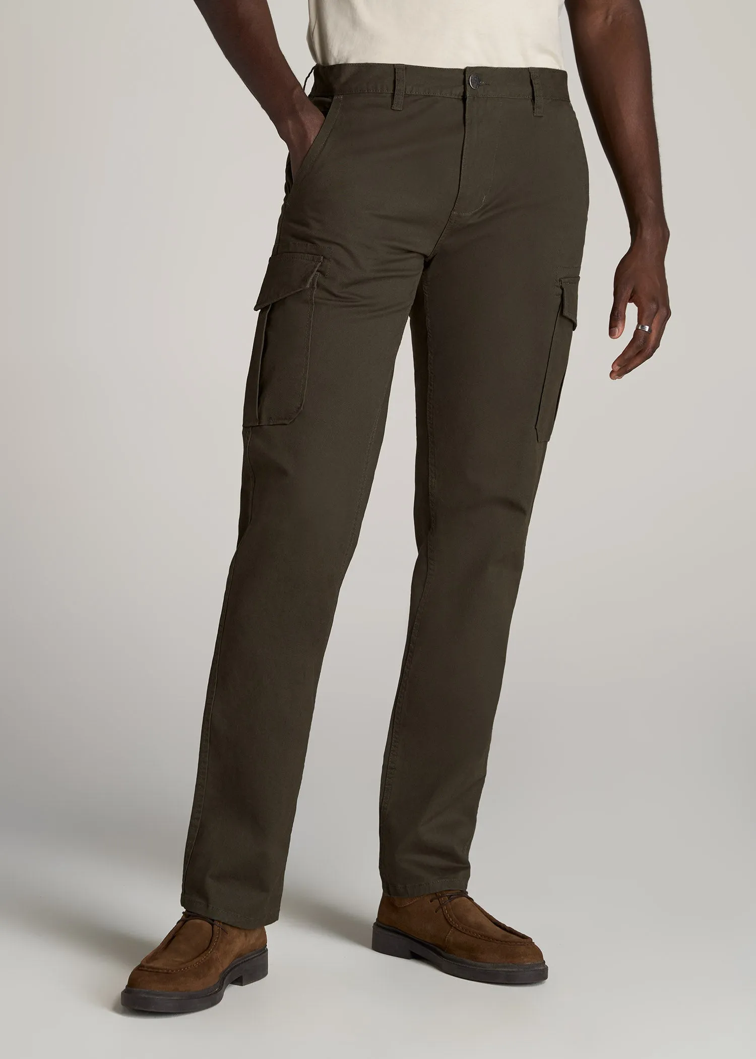 Stretch Twill SLIM-FIT Cargo Pants for Tall Men in Camo Green