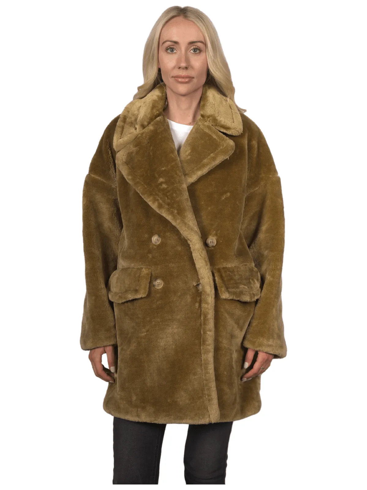 Topshop Women's Hazel Faux Fur Coat - Mustard