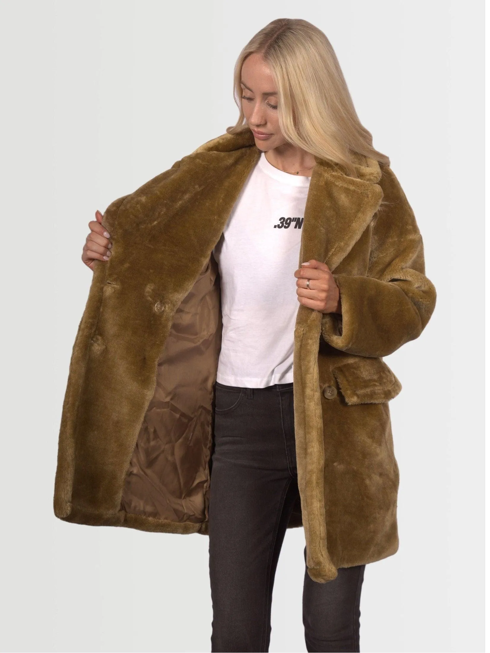 Topshop Women's Hazel Faux Fur Coat - Mustard