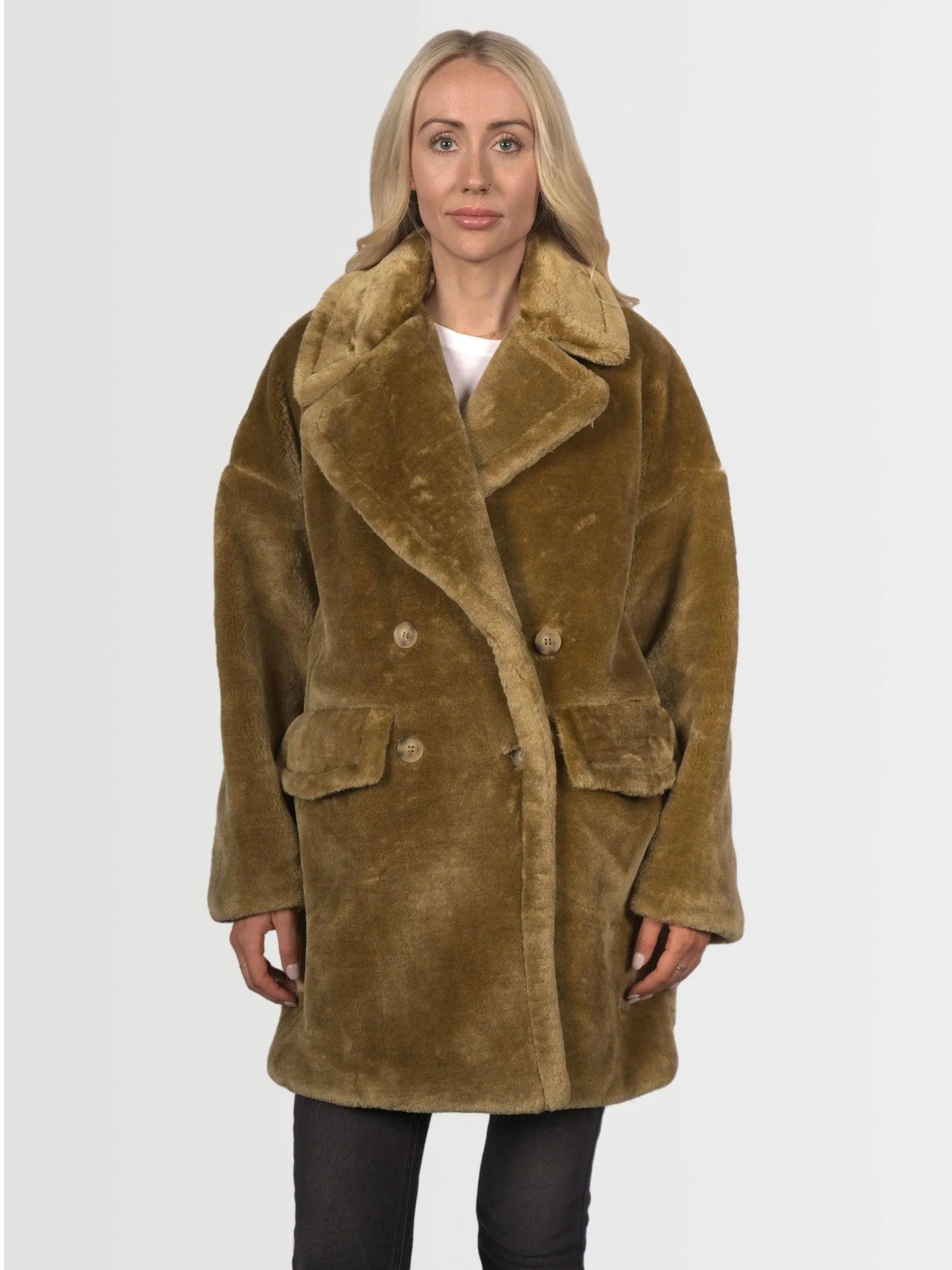 Topshop Women's Hazel Faux Fur Coat - Mustard