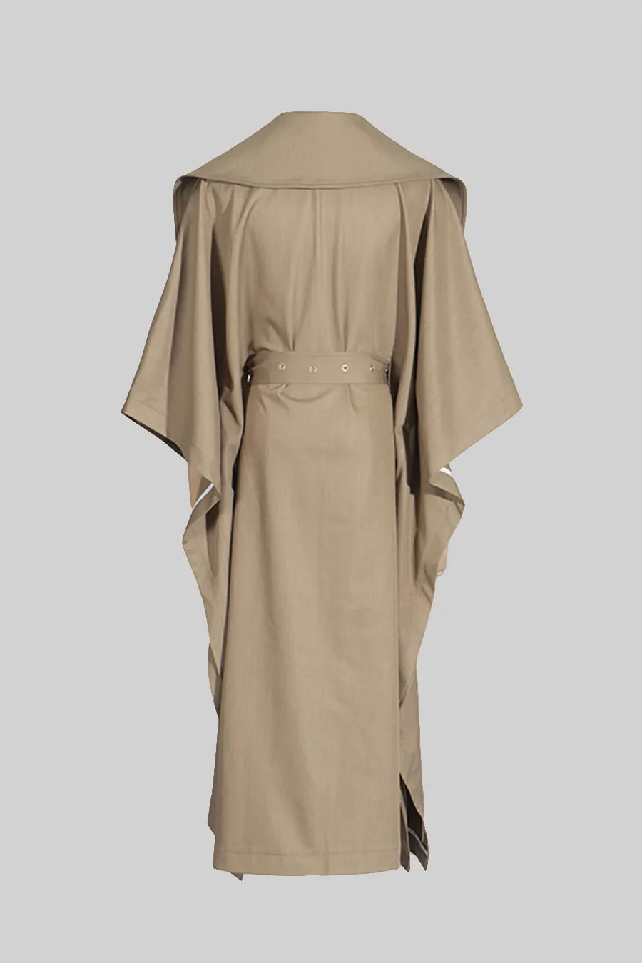 Trench Coat With Cape-Like Sleeve Construction - Khaki