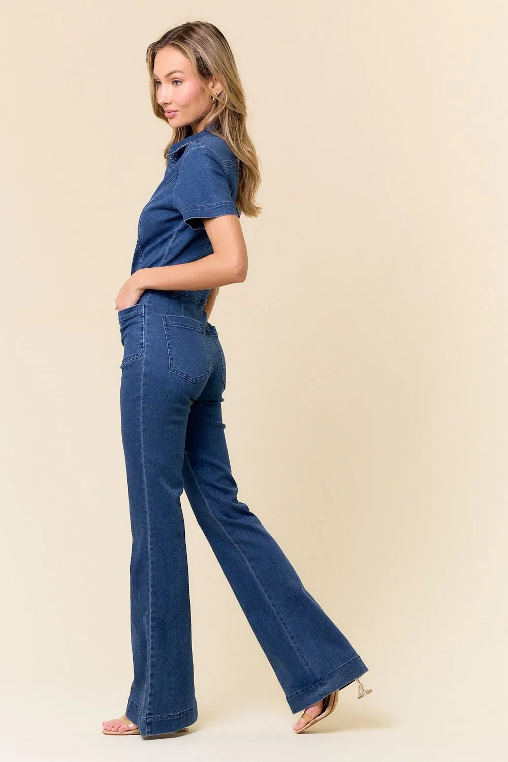 Twilight Tide Boot Cut Denim Jumpsuit