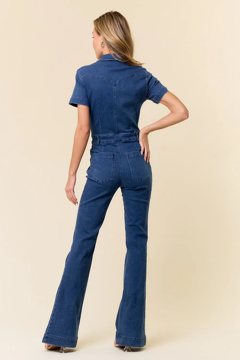 Twilight Tide Boot Cut Denim Jumpsuit