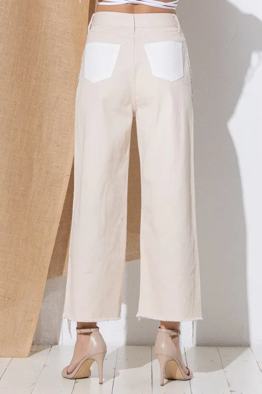 Twill Colorblock Straight Pants by Blue B