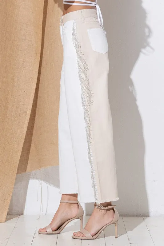 Twill Colorblock Straight Pants by Blue B