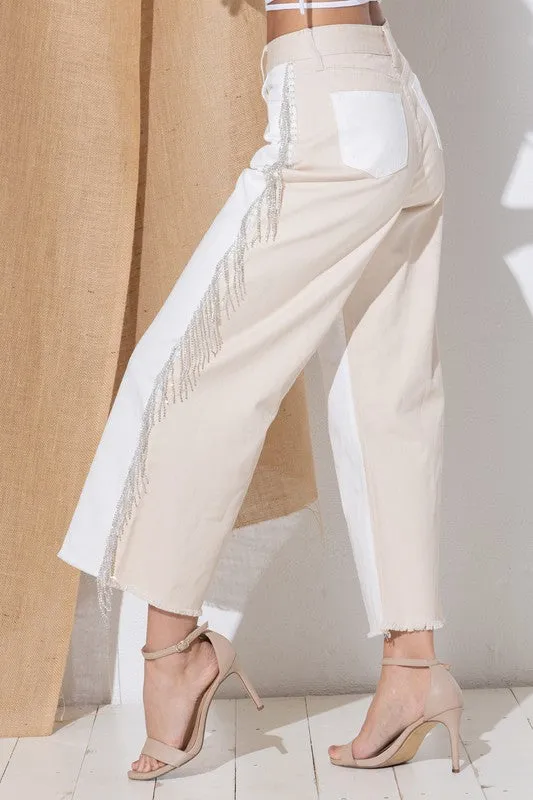 Twill Colorblock Straight Pants by Blue B