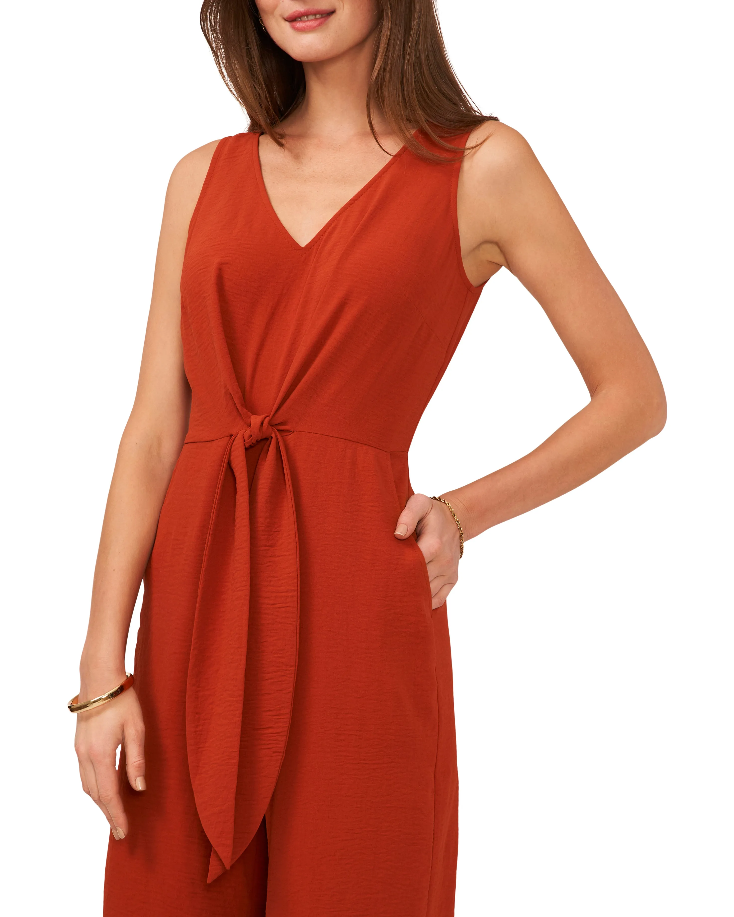 V-Neck Jumpsuit With Front Tie