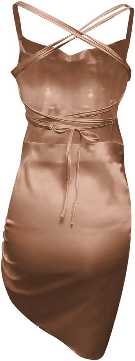 Wedding Guest Dresses for Women V Neck Tie Back Ruffle Hem Mini Dress Short Sleeveless Summer Casual Beach Dress