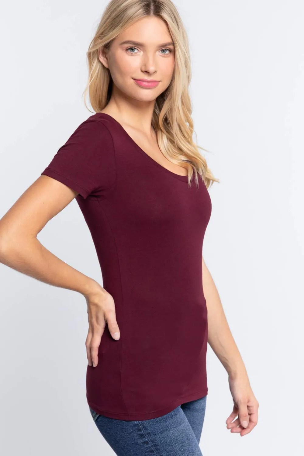 Women's Scoop Neck Short Sleeve Jersey Sexy Top