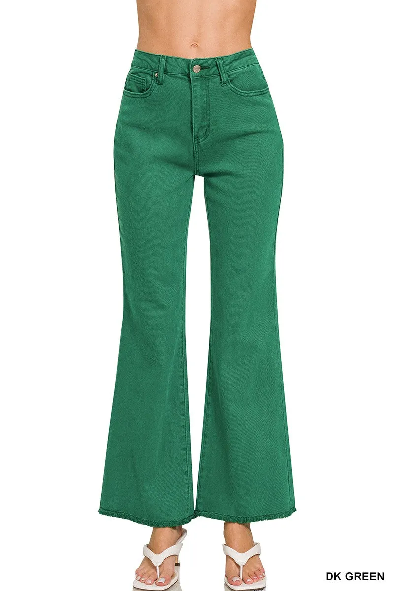 Zenana Acid Washed Frayed Cutoff Hem Straight Wide Pants